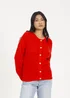 Brave Soul Red Round Neck Fisherman Knit Cardigan - Extra Large Image 1