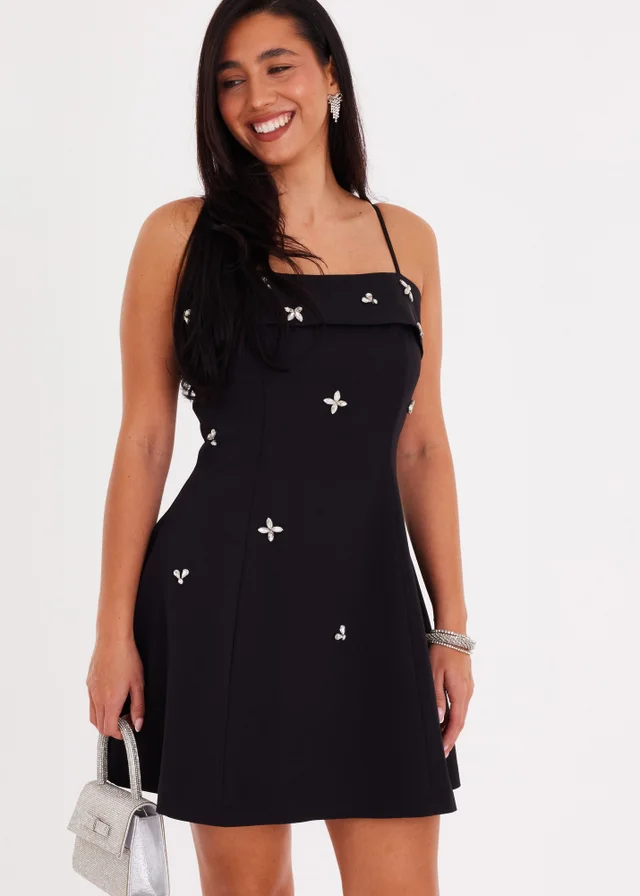Quiz Black Embellished Skater Dress