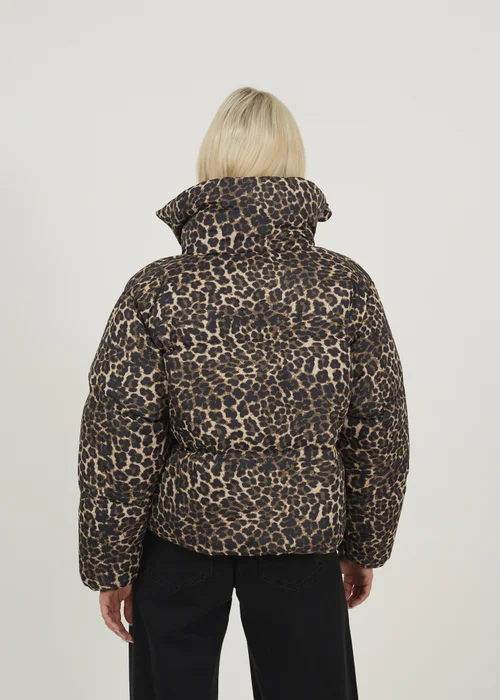 Brave Soul Brown Leopard Print Short Puffer Jacket With Oversized Collar - 14 Image 2
