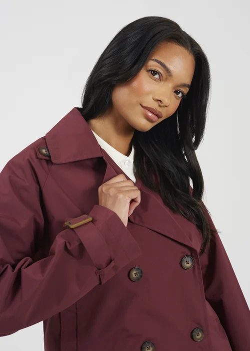 Brave Soul Burgundy Double Breasted Short Trench Coat - 12 Image 3