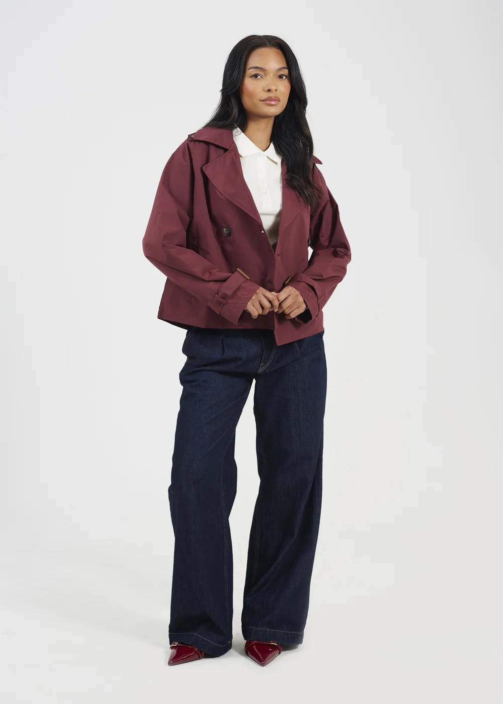 Brave Soul Burgundy Double Breasted Short Trench Coat - 12 Image 4
