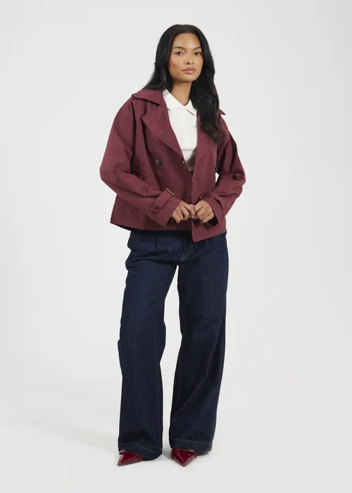 Brave Soul Burgundy Double Breasted Short Trench Coat - 12 Image 4