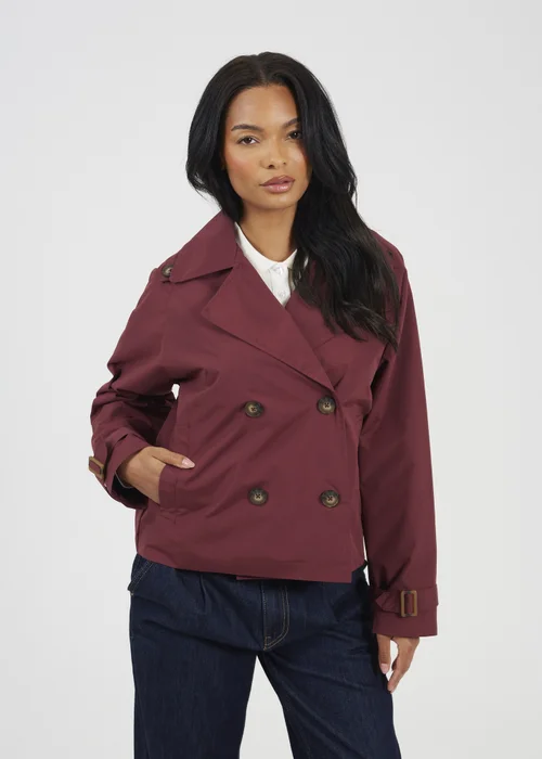 Brave Soul Burgundy Double Breasted Short Trench Coat - 12 Image 1