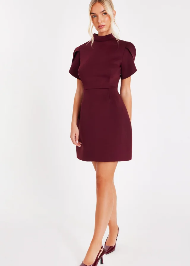 Quiz Burgundy High Neck Mini Dress