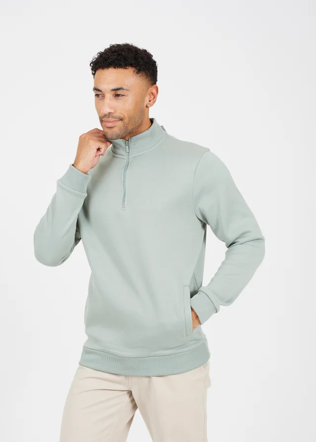 Brave Soul Green Funnel Neck 1/4 Zip Sweatshirt