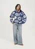 Brave Soul Blue Quarter Zip Flower Print Sherpa Fleece - S Image 4