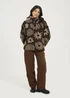 Brave Soul Chocolate Quarter Zip Flower Print Sherpa Fleece - M Image 4