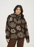 Brave Soul Chocolate Quarter Zip Flower Print Sherpa Fleece - M Image 1