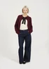 Brave Soul Burgundy Crew Neck Cable Knit Cardigan With Bow - Medium Image 4