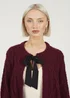 Brave Soul Burgundy Crew Neck Cable Knit Cardigan With Bow - Medium Image 3