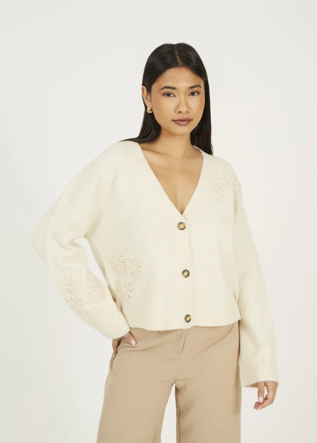 Brave Soul Stone Floral Embroidery V-Neck Cardigan