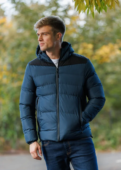 Brave Soul Blue Padded Quilted Hooded Jacket - L Image 1