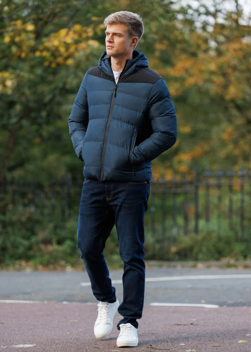 Brave Soul Blue Padded Quilted Hooded Jacket - L Image 2