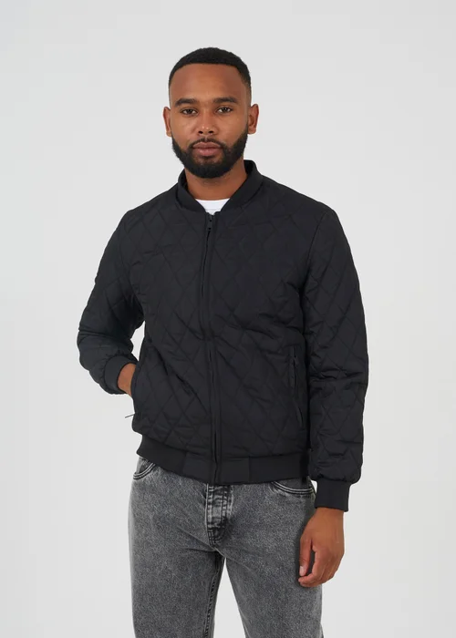 Brave Soul Black Diamond Quilted Bomber Jacket - M Image 1
