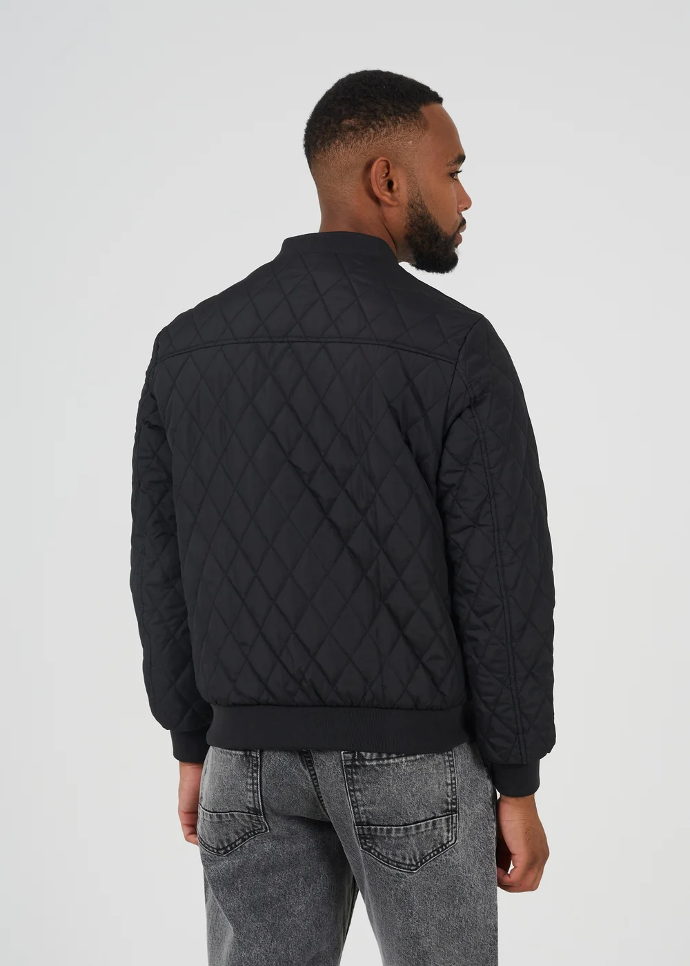 Brave Soul Black Diamond Quilted Bomber Jacket - M Image 2