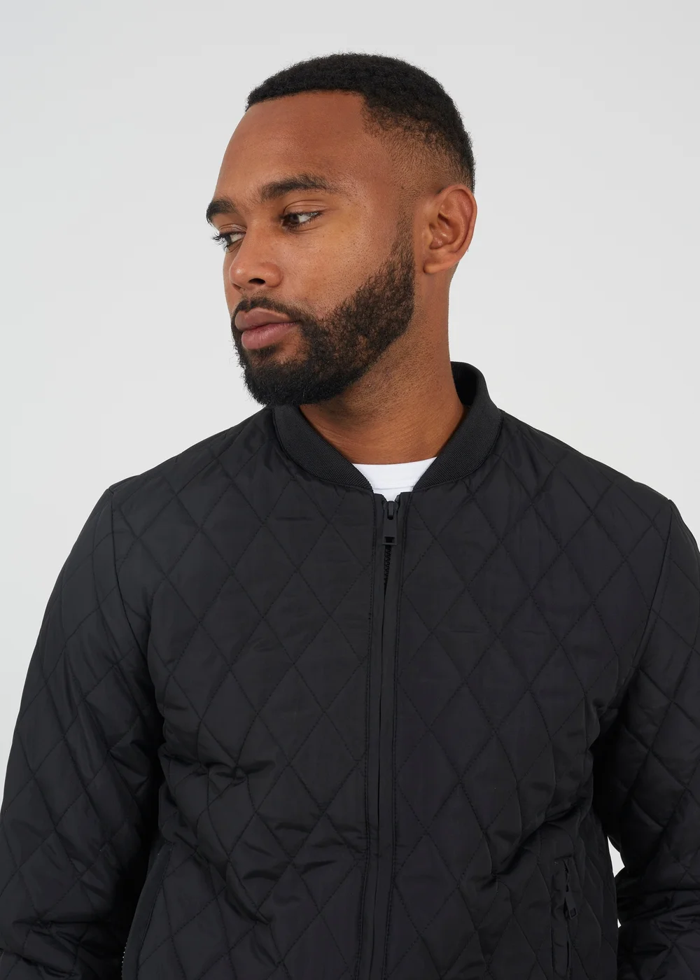 Brave Soul Black Diamond Quilted Bomber Jacket - M Image 3
