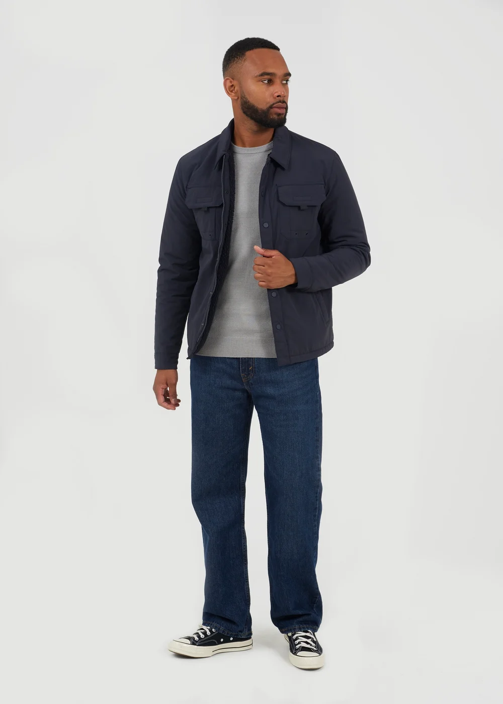 Brave Soul Navy Borg Lined Zip-Up Shacket - 2XL Image 4
