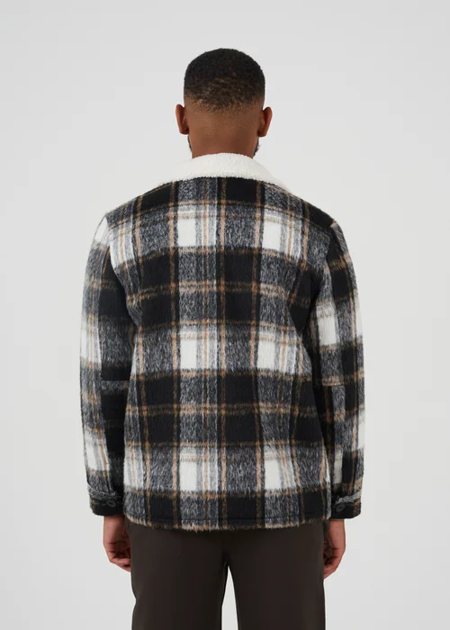 Brave Soul Black Brushed Check Jacket With Sherpa Collar - L Image 2