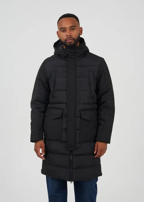 Brave Soul Black Padded Hooded Longline Jacket - S Image 1
