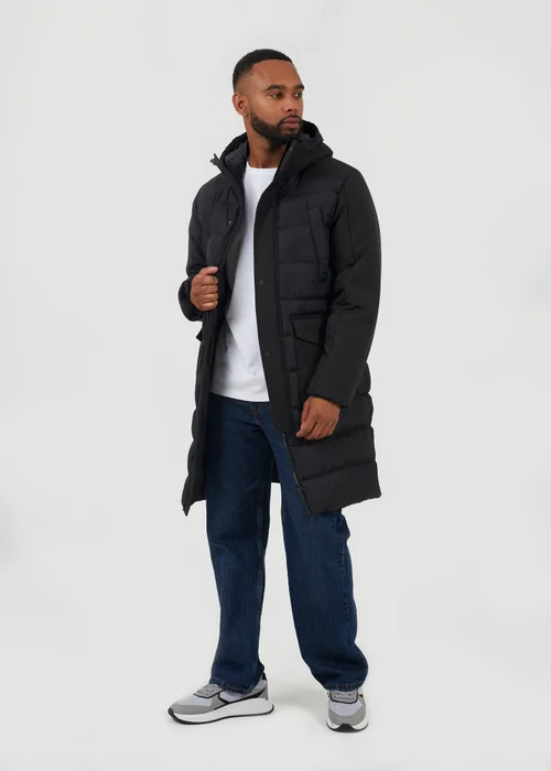 Brave Soul Black Padded Hooded Longline Jacket - S Image 4