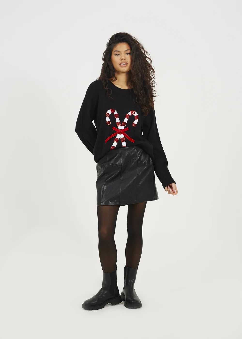 Brave Soul Black Crew Neck Sequin Graphic Christmas Jumper - XS Image 5