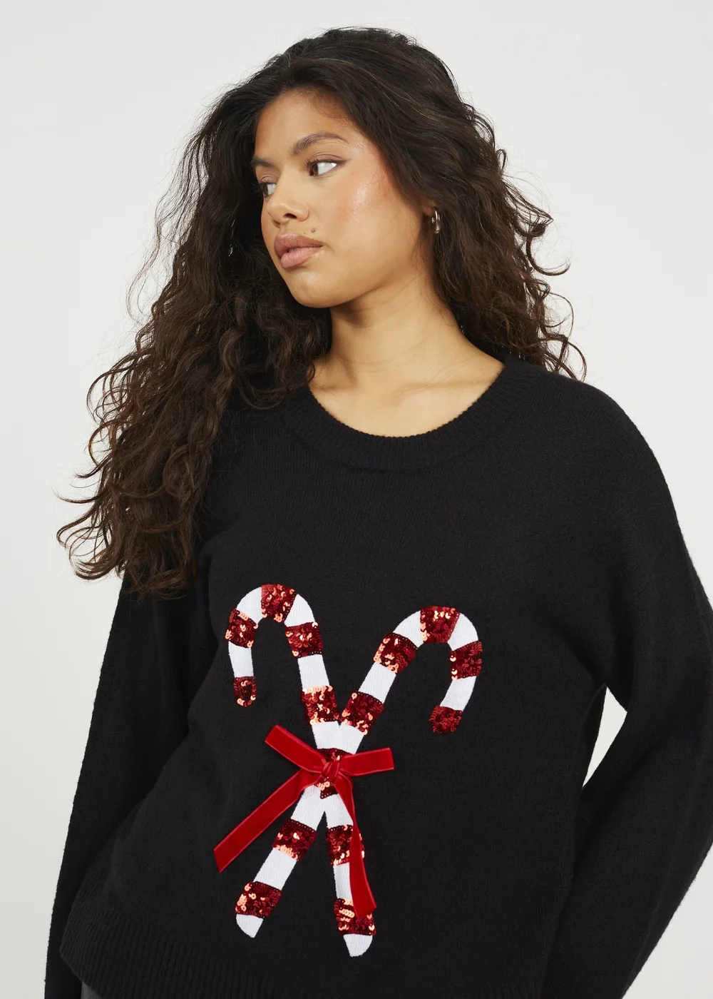 Brave Soul Black Crew Neck Sequin Graphic Christmas Jumper - XS Image 4