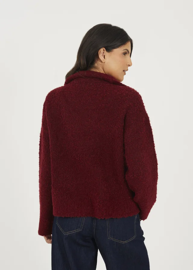 Brave Soul Burgundy Boucle Yarn Jumper With Zip Neck