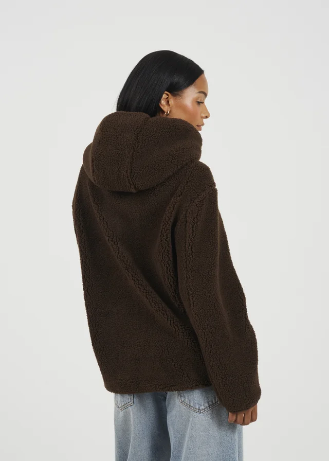 Brave Soul Chocolate Hooded Fleece Jacket