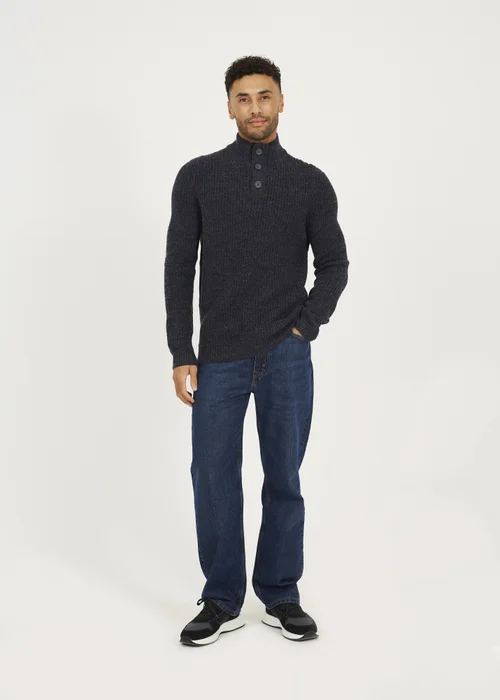 Brave Soul Navy Funnel Neck Jumper with Buttons - XXL Image 4