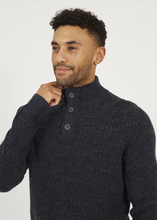 Brave Soul Navy Funnel Neck Jumper with Buttons - XXL Image 3
