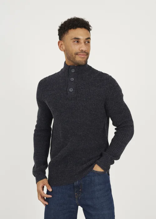 Brave Soul Navy Funnel Neck Jumper with Buttons - XXL Image 1