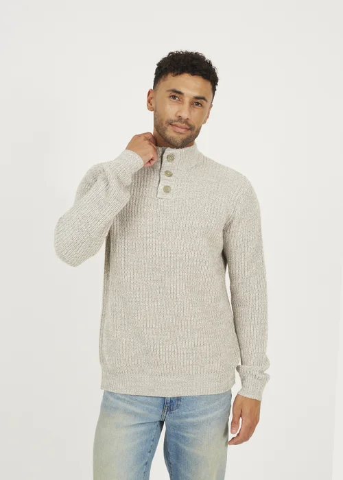 Brave Soul Natural Funnel Neck Jumper with Buttons - XXL Image 1