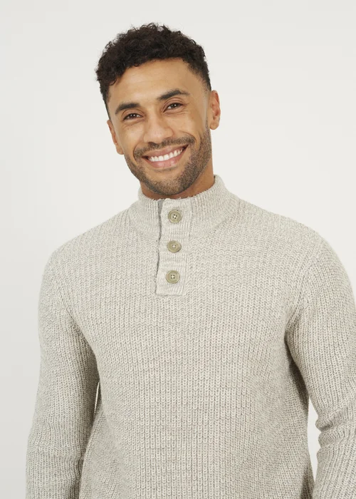 Brave Soul Natural Funnel Neck Jumper with Buttons - XXL Image 3