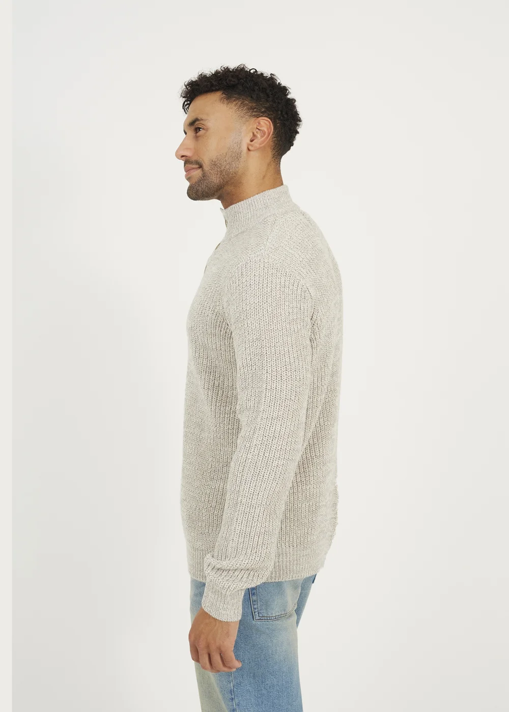 Brave Soul Natural Funnel Neck Jumper with Buttons - XXL Image 2