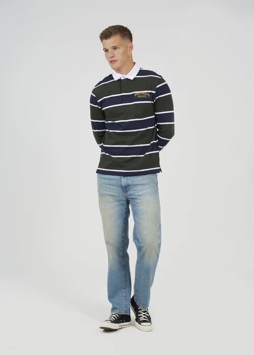 Brave Soul Dark Green Striped Rugby Shirt - Extra Large Image 4