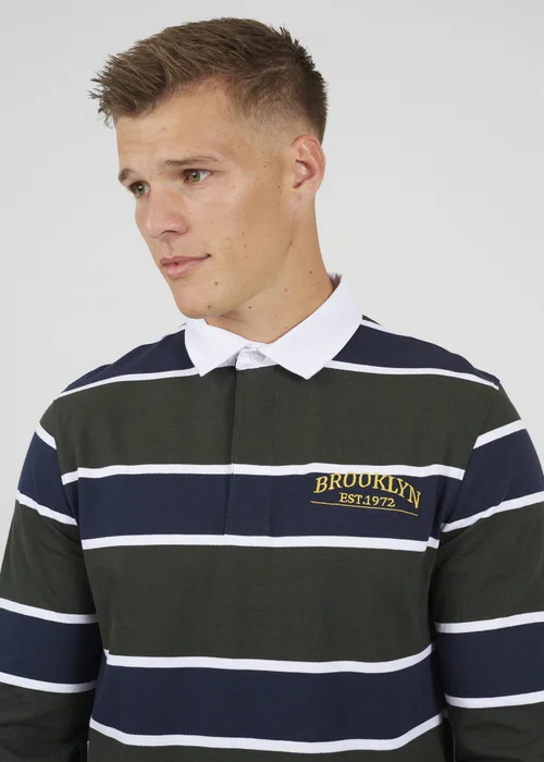 Brave Soul Dark Green Striped Rugby Shirt - Extra Large Image 3