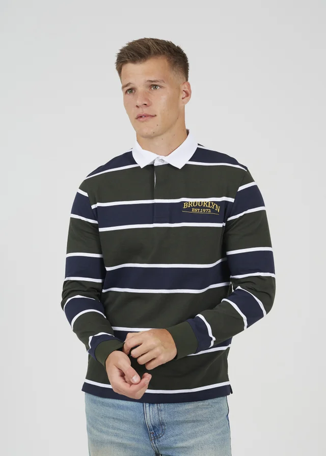 Brave Soul Dark Green Striped Rugby Shirt
