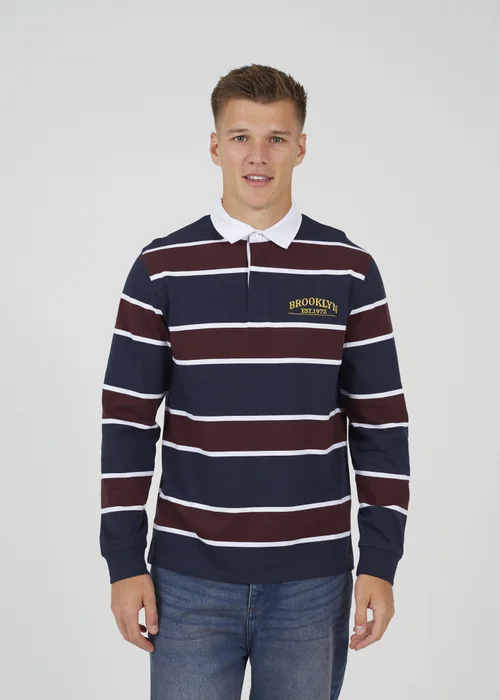 Brave Soul Navy Striped Rugby Shirt - Small Image 1