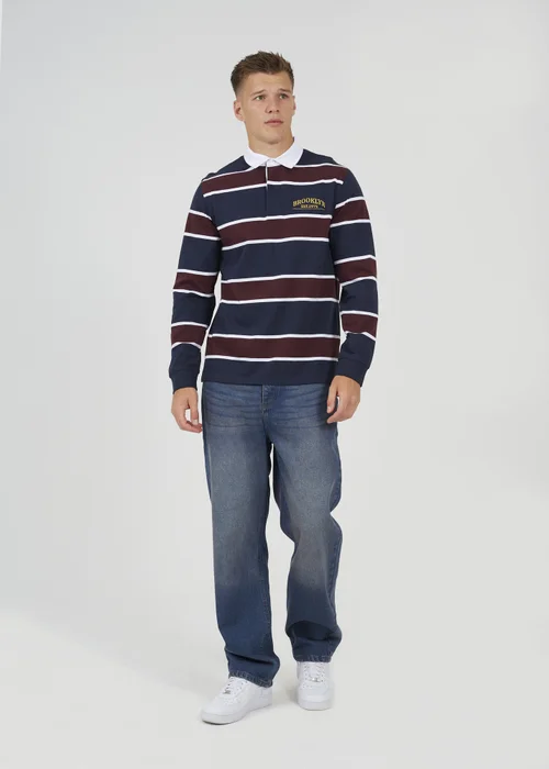 Brave Soul Navy Striped Rugby Shirt - Small Image 4