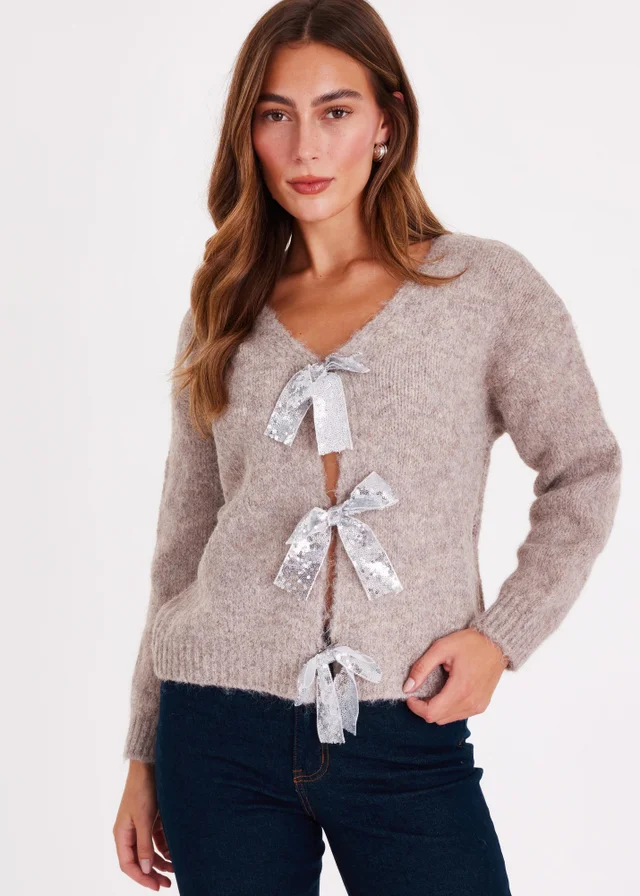 Quiz Stone Sequin Bow Jumper