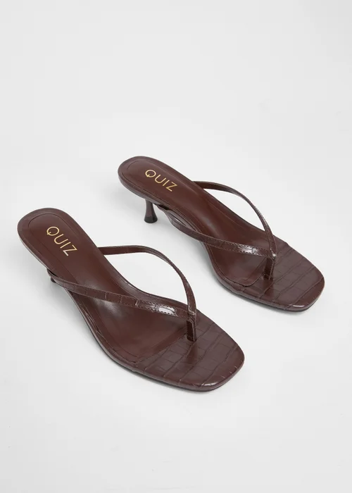Quiz Brown Croc Toe Post Heels - Size 7 Image 2