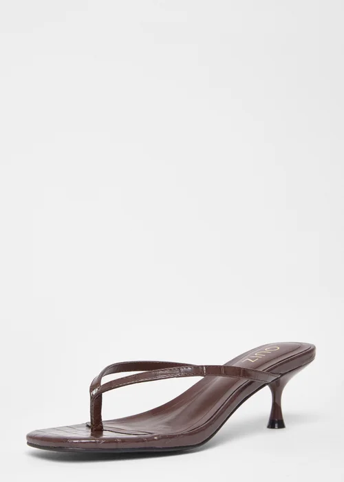 Quiz Brown Croc Toe Post Heels - Size 7 Image 1