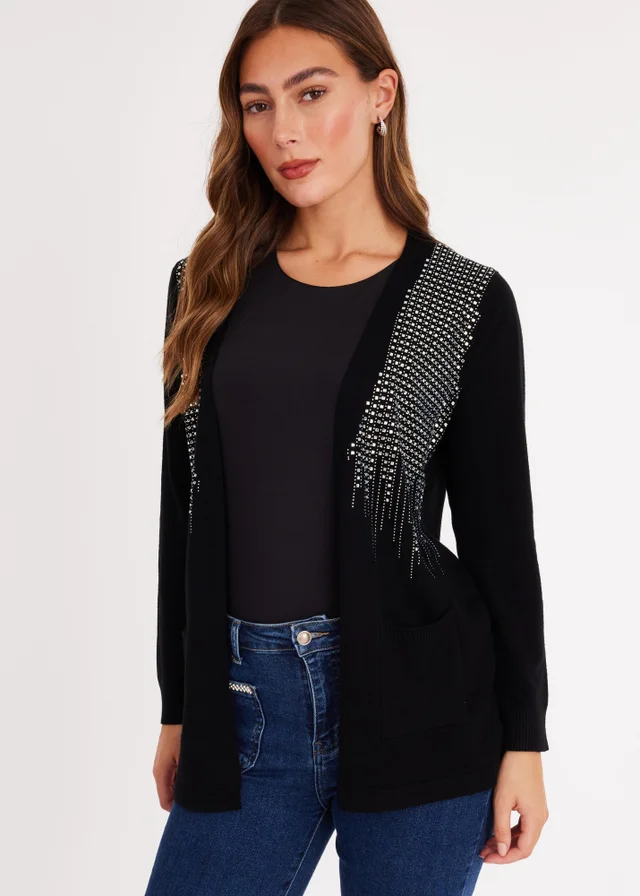 Quiz Black Sequin Longline Cardigan