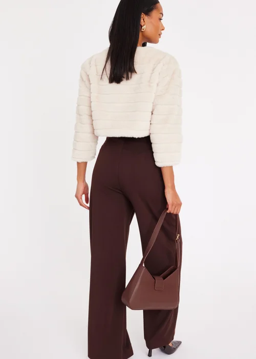 Quiz Beige Faux Fur Cropped Cover Up - L Image 2