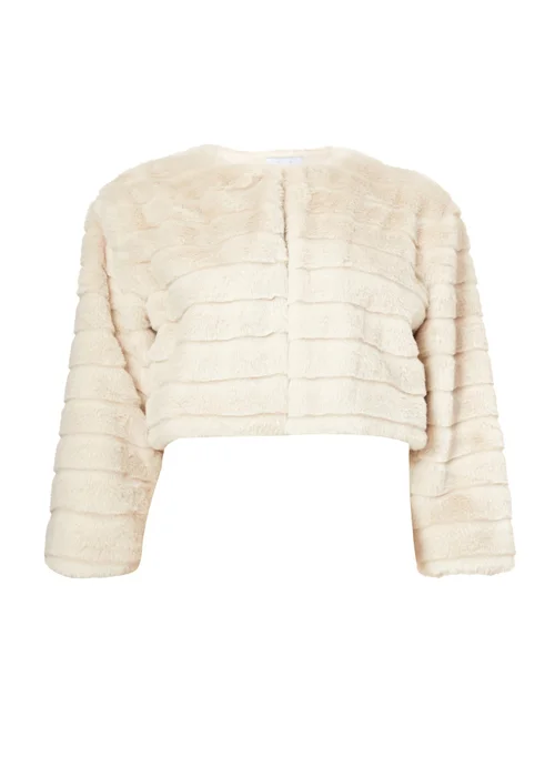 Quiz Beige Faux Fur Cropped Cover Up - L Image 4