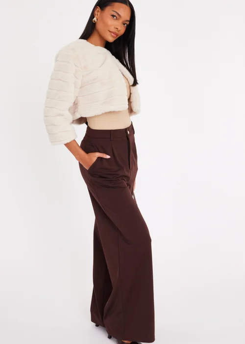Quiz Beige Faux Fur Cropped Cover Up - L Image 3