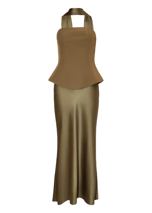 Quiz Green Strapless Satin Skirt Midaxi Dress - Size 10 Image 4