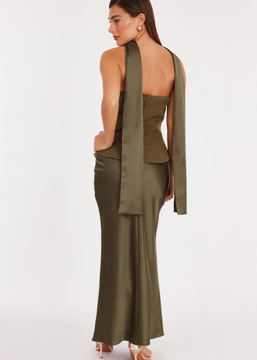 Quiz Green Strapless Satin Skirt Midaxi Dress - Size 10 Image 2