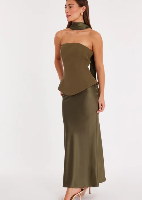 Quiz Green Strapless Satin Skirt Midaxi Dress - Size 10 Image 3