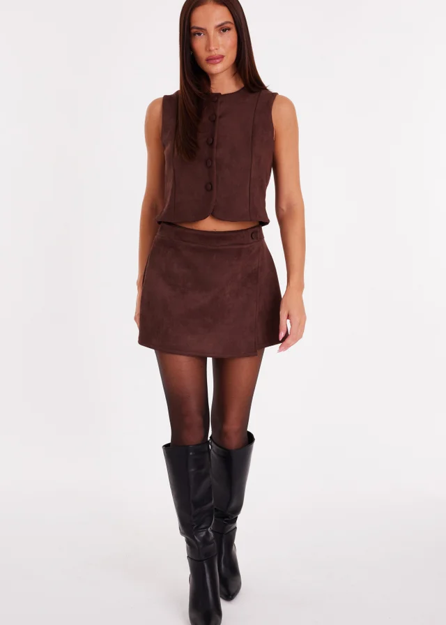 Quiz Brown Faux Suede Skort